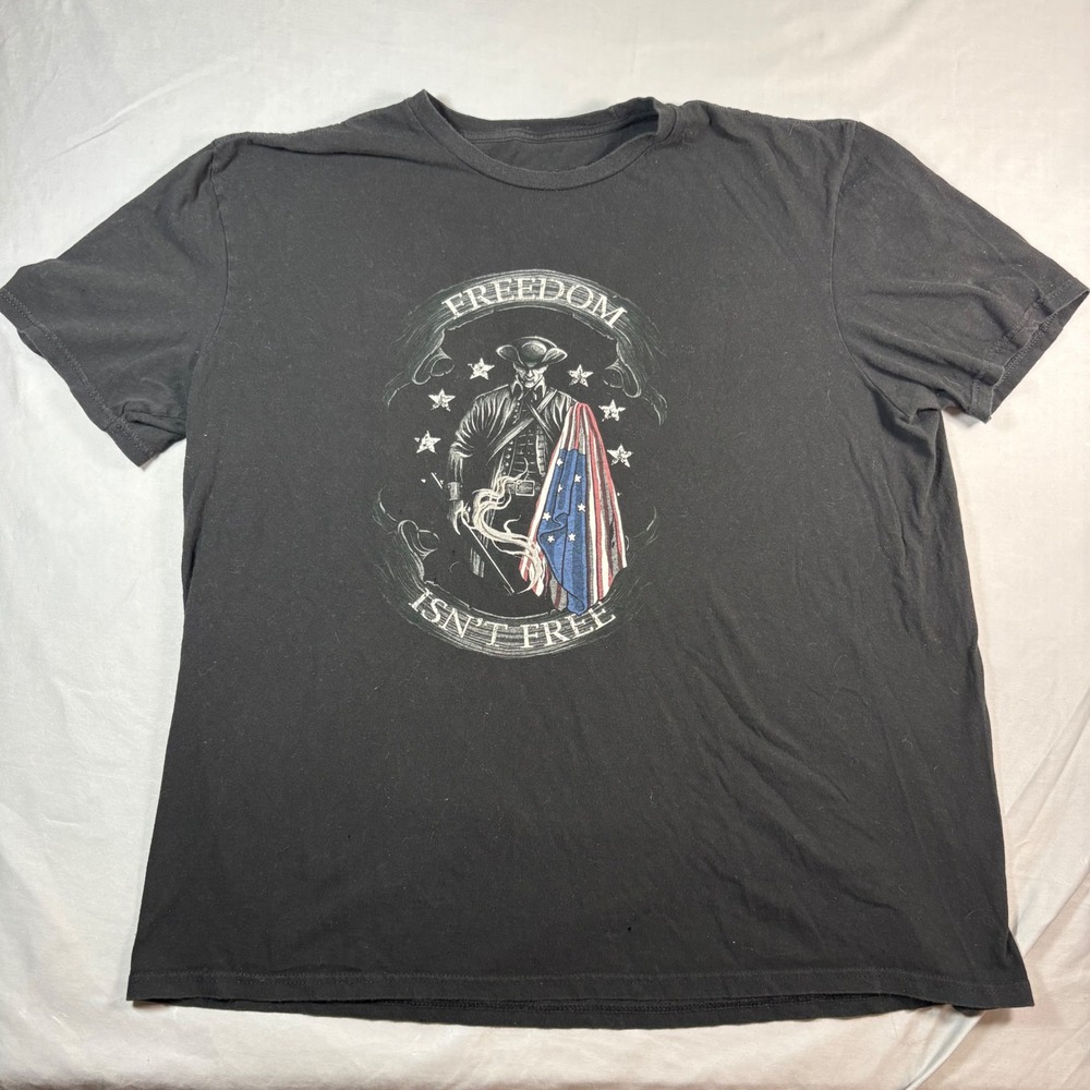 Freedom Isn't Free Graphic T-Shirt Mens XL Black Revolutionary War Flag Tee